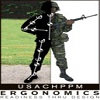 Image of a soldier with the left side represented in stright lines and circles for the joints to show the way the body bends and moves.