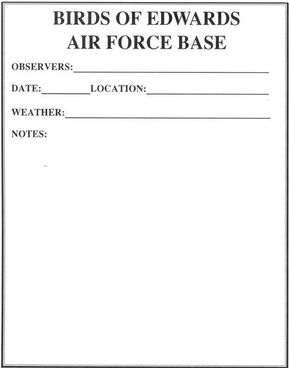 Birds of Edwards Air Force Base: Occurrence chart