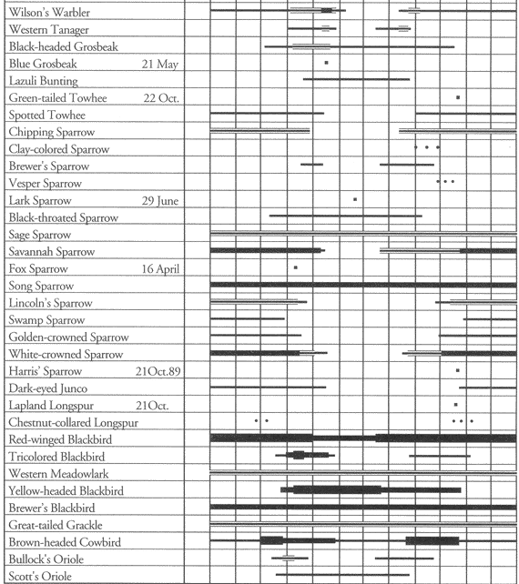 Birds of Edwards Air Force Base: Occurrence chart