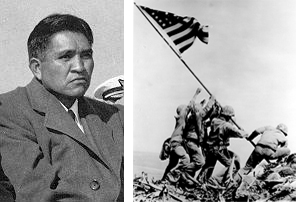 On Feb. 23, 1945 to signal the end of Japanese control, Ira Hayes and five other's raised the U. S. flag atop Mount Suribuchi on the island of Iwo Jima.