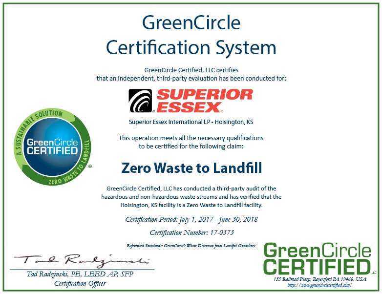 Superior-Essex 17-0373 Green Circle Certificate