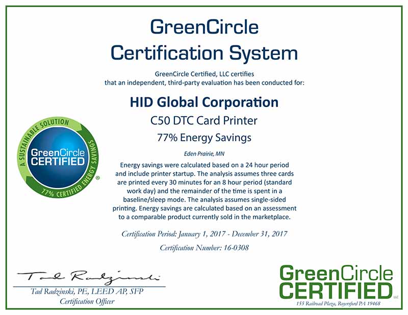 HID Global GreenCircle Certificate
